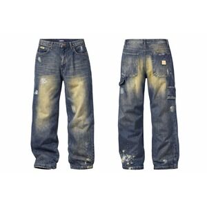 Mens Distressed Carbon Jeans 34/32 Baggy Skater  Dark Wash Denim Jeans Hip Hop
